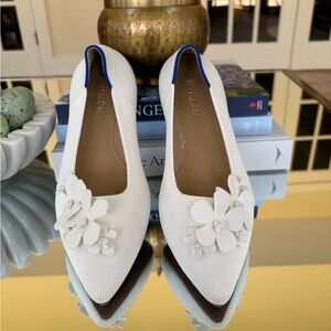 Rothy's White Flats with Floral Accents